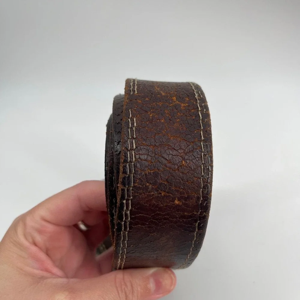 Vintage Abercrombie & Fitch Leather Belt Made in USA Brown Brass Buckle 43.5in